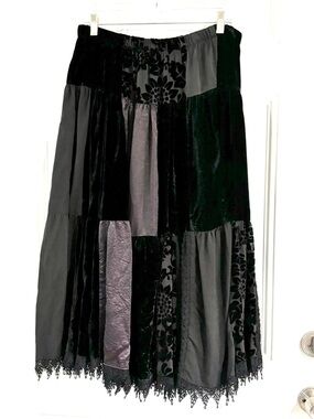 Double D Ranch Skirt X-Large Velvet Patchwork Lace Circle Boho Whimsigoth